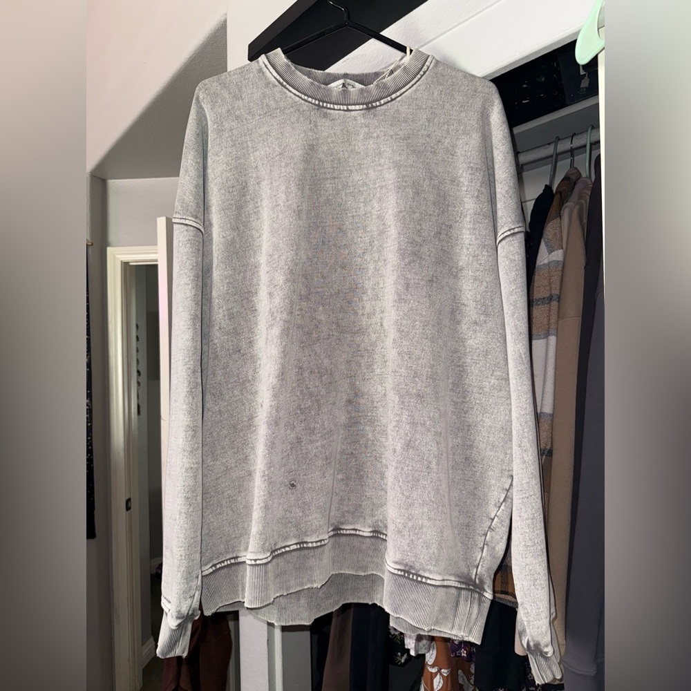 Free People Falling Forward Crewneck Sweatshirt XL Gray Oversized Pullover - Picture 2 of 12